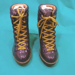 Philip Simon Hiker Heel brown patent leather NWOT